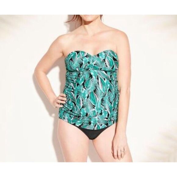 BOGOF Isabel Maternity 2pc Tankini Swimsuit Tropical Green Halter Black Bottom - Picture 2 of 15